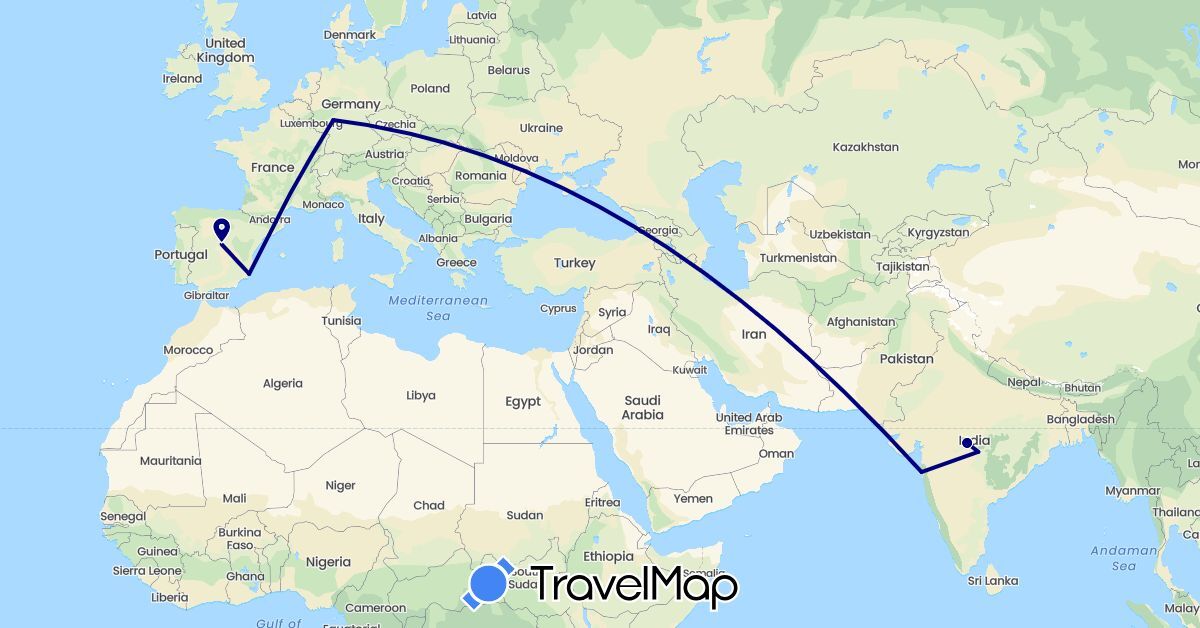 TravelMap itinerary: driving in Germany, Spain, India (Asia, Europe)